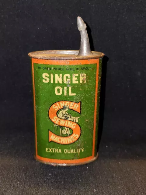 Vintage Vecchio Pubblicità Scatola di Latta Olio Botttle SINGER Cucito Macchina