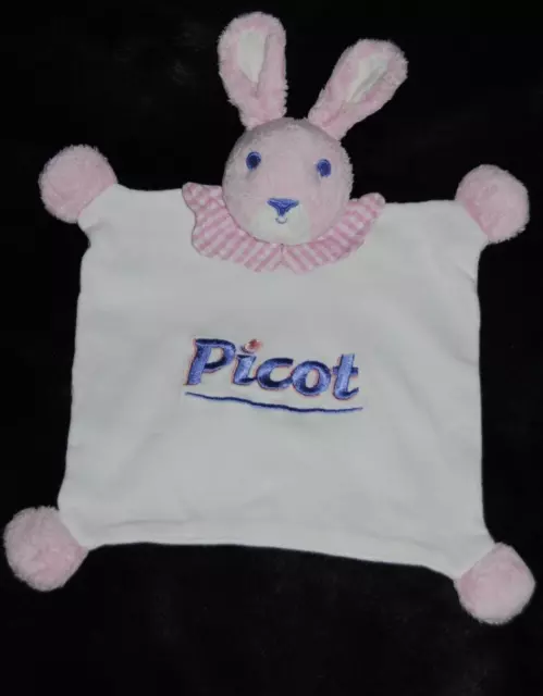 Doudou plat lapin blanc brodé PICOT col vichy rose carreaux TTBE