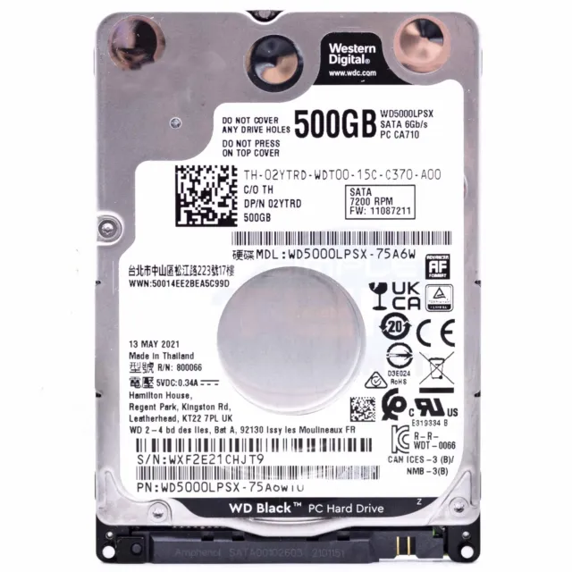 Disque Dur 500gb Western Digital SATA 2,5 " Wd5000lpcx Interne Note [