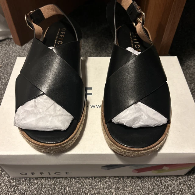 Black Ladies Leather Sandals Size 6 Brand New Office