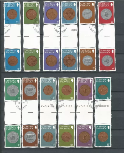 Pares de canaletas de monedas Guernsey 1979 usadas (juego corto) SG 177/194