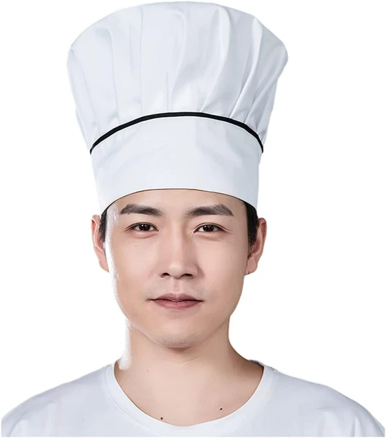 Chef Hat Adult Adjustable Elastic Baker Kitchen Cooking Chef Cap with Side Strip