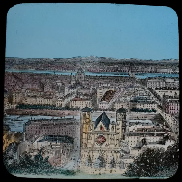 Magic Lantern Slide LYONS PANORAMA C1893 VICTORIAN ILLUSTRATION LYON FRANCE