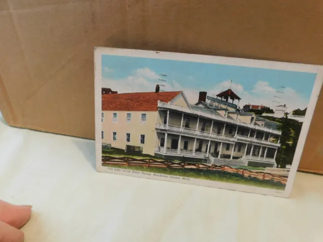 VTG Post card 1940 Old John Jacob Astor House Mackinac Island Mich