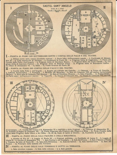 CARTA GEOGRAFICA ANTICA ROMA CASTEL SANT'ANGELO TCI 1925 Old Antique ...
