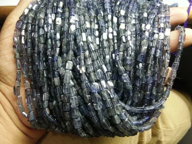 2 Strands Pack Aaa Iolite Rectangle Smooth Gemstone 4-5 Mm Beads 13" Strands