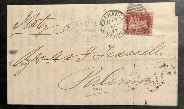 Gran Bretagna 1 Penny 1877 Liverpool Tariffa Stampe PD Italia Palermo Qualita R