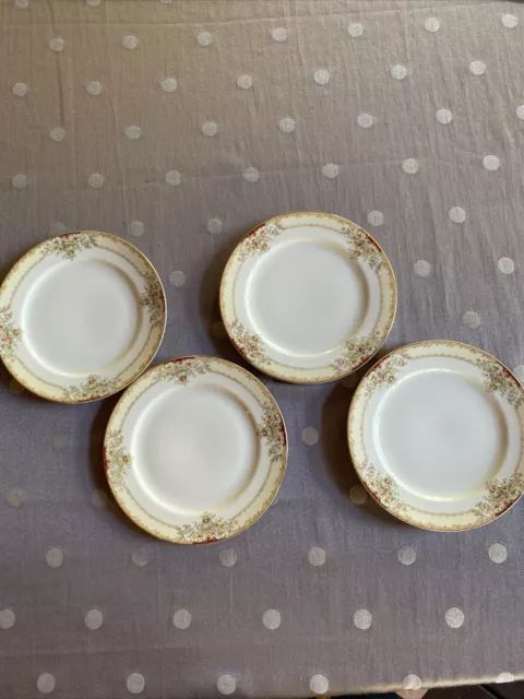 Meito Floral China 4 Salad Plates 7¾" Gold Edge Hand Painted Made in Japan