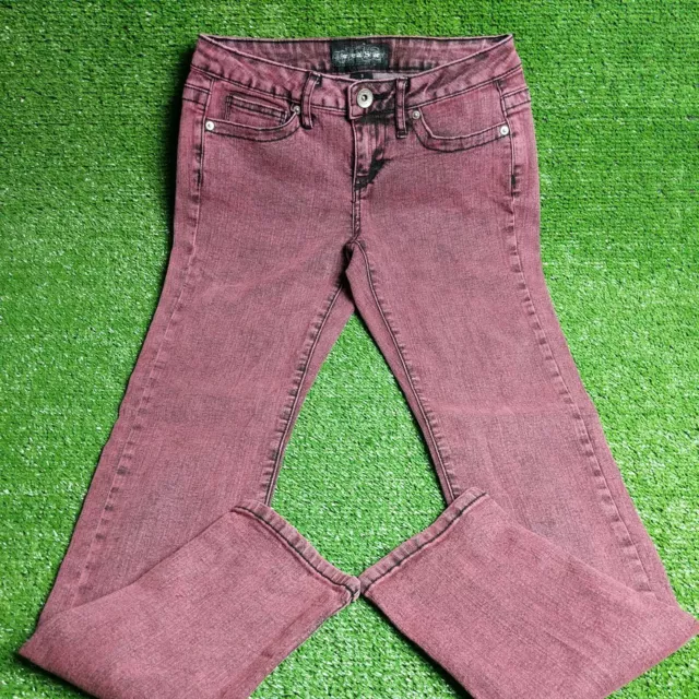 IMPERIAL STAR Skinny Leg Low Rise Denim Jeans Size 3 Pink Black Wash 27x30.5