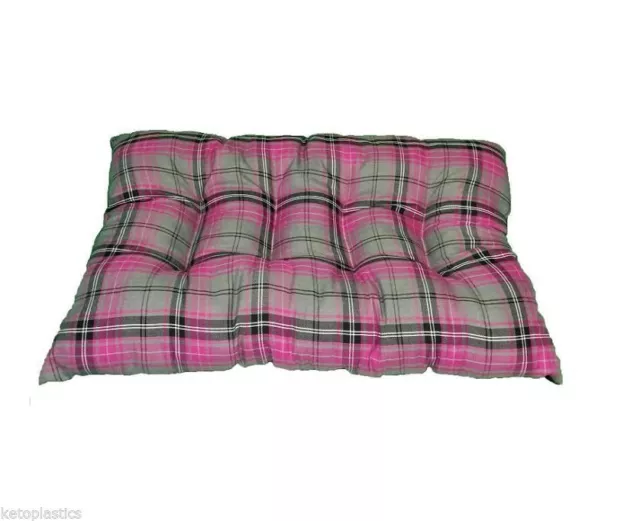 Brand New Rectangle Pink Tartan Dog Cat Pet Floor Cushion Basket Pillow Fleece