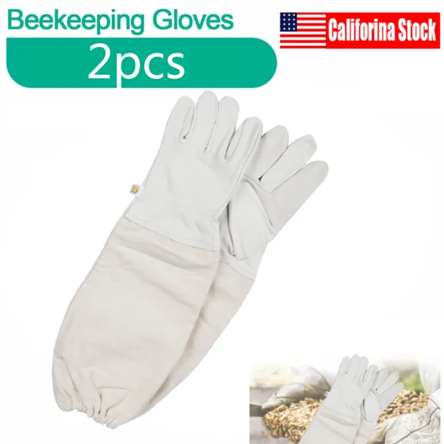 2PCS Beekeeping Gloves Bee Keeping Gloves Goatskin Protective Equipment XL White