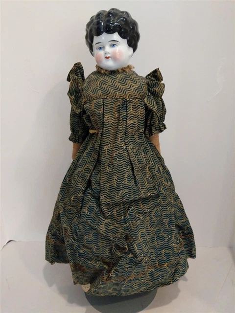 Antique 1890s Low Brow Hair Style China Head Doll Cloth Body China Arms