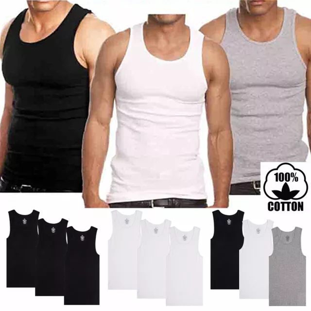 Lot Of 6 Men Tank Top 100% Cotton Breathable Wife Beater Ribbed Soft Thin  PWR