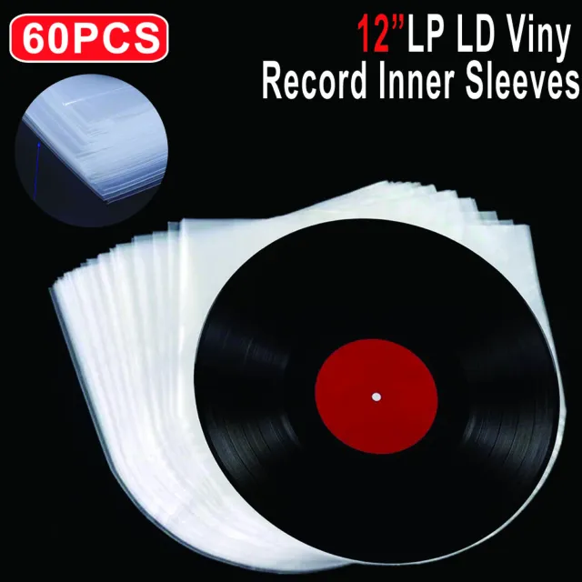 60PCS Anti Static 12''LPLD Vinyl Record Covers Inner Sleeves Plastic Clear Cover