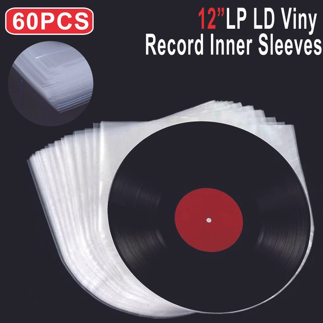 60PCS Anti Static 12''LPLD Vinyl Record Covers Inner Sleeves Plastic Clear Cover
