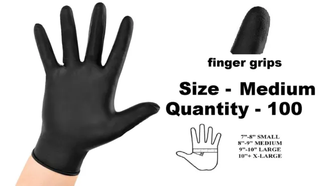 100 x MEDIUM Tough Black Nitrile Powder Free Tattoo Mechanic Disposable Gloves