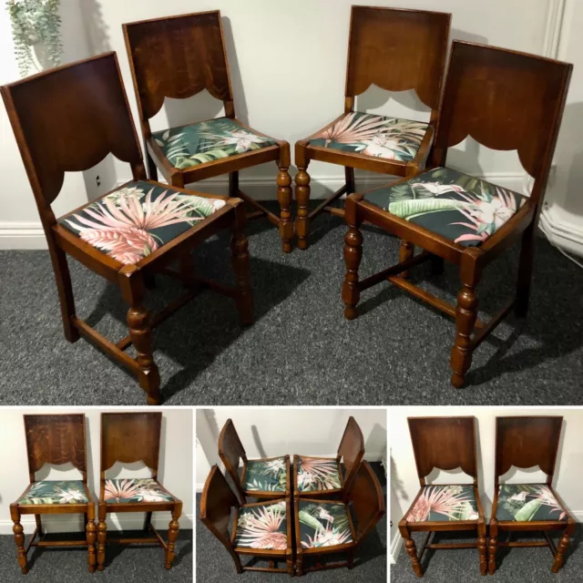 Art deco/ retro/ vintage/ mid century style set 4 oak unique dining chairs