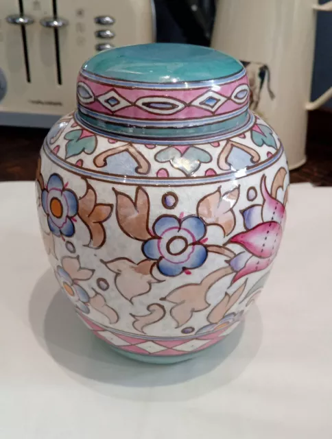 Beautiful Charlotte Rhead Bursley Ware Lidded Floral Jar 17cm High