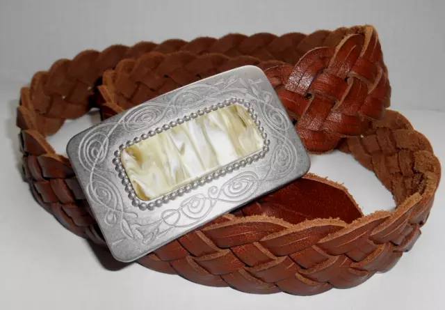 BROWN WOVEN BRAIDED Genuine Leather Southwest Belt Heavy Buckle M/L $12 ...