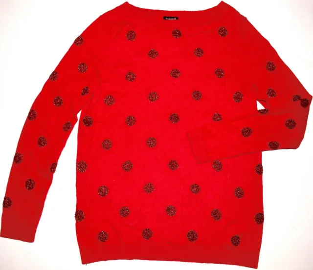 Talbots Tinsel Dot Bateau Neck Sweater M Red Christmas Sparkle LikeNu FreeS&H
