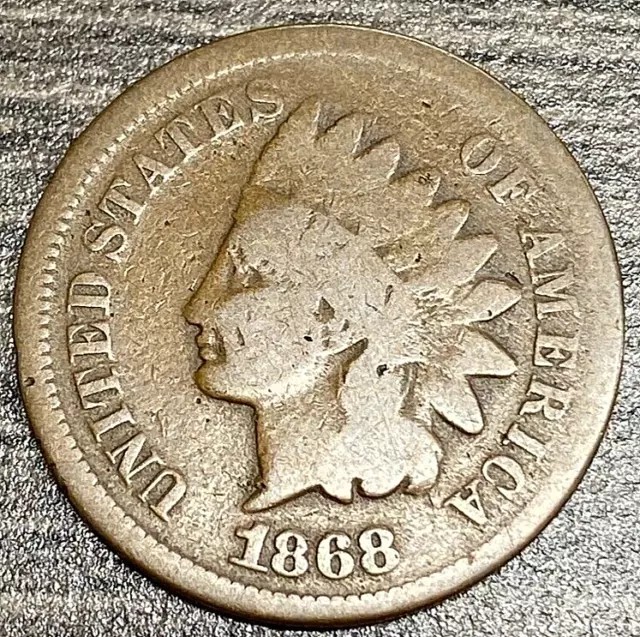 1868 Bronze Indian Head Cent Great Details G+! Free Shipping!