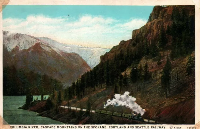 Columbia River Cascade Mtns OR WA On Spokane Portland & Seattle Railway Postcard