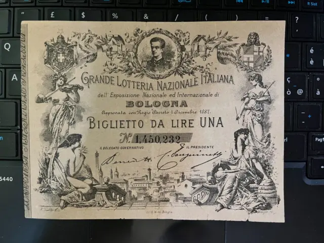 Bologna Grande Lotteria Nazionale 1887 Molto Raro