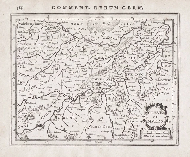 Kleve Moers Duisburg Colonia Düsseldorf Renania Mapa Bertius