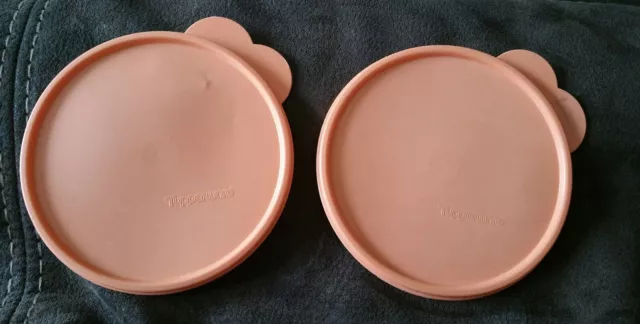 Pair of Tupperware Orange Peach Round Replacement Seal Lid C 2541D-4