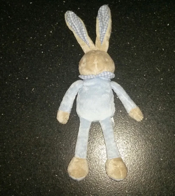 Peluche doudou lapin vichy bleu blanc laboratoire Klorane Bébé marron clair TBE