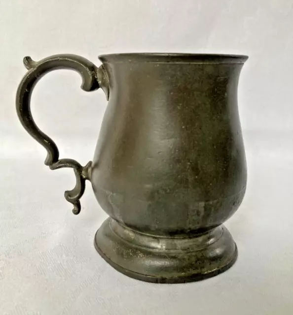 Antique James Yates Pewter Tankard - 1/2 Pint Baluster Shaped With Marks