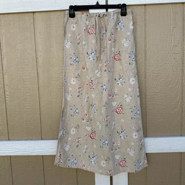 Vintage White Stag Linen Cotton Floral Midi Maxi Skirt Size Small Side Slit