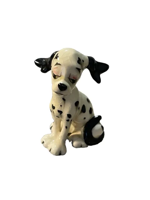 Vintage Japan Dog Dalmation Ceramic Figurine 2” Mini Animal Spotted Crazing KC