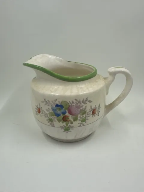 VTG Hand Painted Floral Miniature Green Trim Creamer Pitcher Made in Japan 3.5”