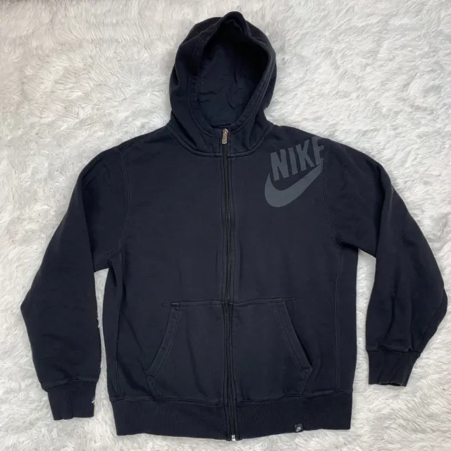 Nike Sportswear Boys Full Zip Fleece Hoodie Youth Size XL Black Gray Cotton EUC