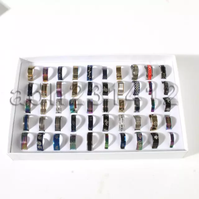 50pcs Mens Silver Mix Stainless Steel Rings Wholesale Jewelry Job Lot Set Gift