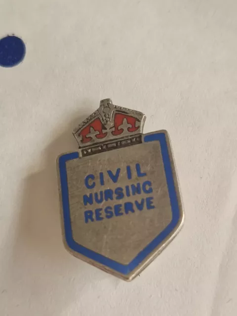 WW2 Vintage Sterling Silver  CIVIL NURSING RESERVE Pin Badge BY L.S & CO