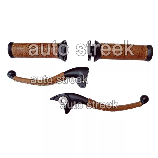 Fit For Royal Enfield Classic Reborn 350 Lever & Grip With Leather Cover Brown