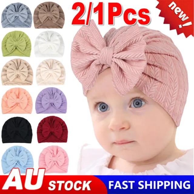 Kids Toddler Baby Turban Bow Knot Hat Head Wrap Cute Boys Girls Beanie Hat Cap