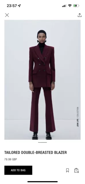 ZARA Burgundy AW22/23 Suit-Double Breasted Blazer &Tailored Trousers SIZE- M