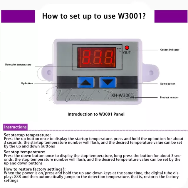 XH-W3001 DC/AC NTC Digital LED Temperature Controller Thermostat Control Switch 3