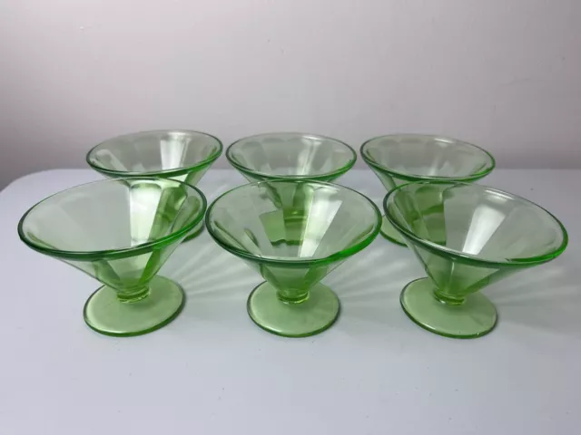 Vintage Uranium Glass Dessert Cups Set Of 6- Stamped Federal
