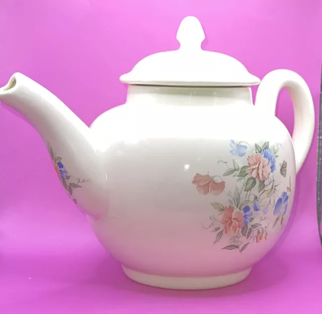 Teapot Porcelain Floral Blue White and Pick 2 Butterflies Tea Top Lid Vintage