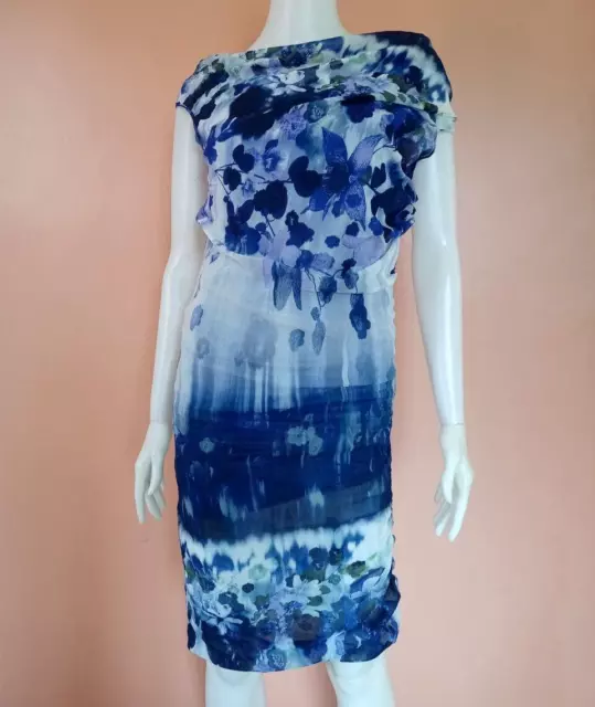 Fuzzi Jean Paul Gaultier Floral Print Sheath  Dress Blue  Size M