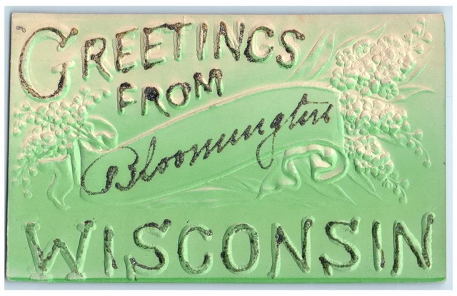 c1905's Greetings From Bloomington Wisconsin WI Posted Embossed Flowers Postcard
