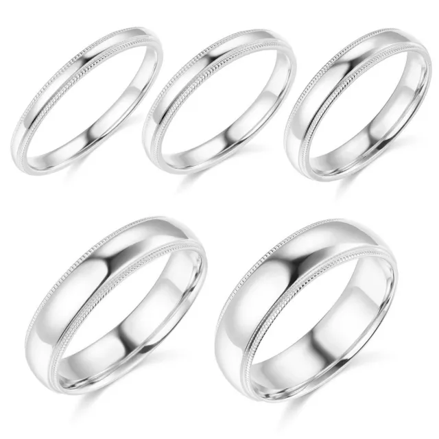 14K White Gold 2mm 3mm 4mm 5mm 6mm Comfort Fit Men Women Milgrain Wedding Band