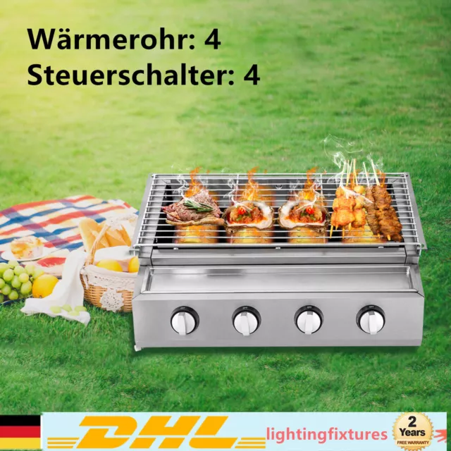Edelstahl-Brenner Gasgrill Gasbräter 4-flammig LPG Gastro BBQ Tischgrill NEU DHL