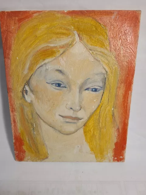 Vintage Double Sided Painting on Board- "Young Woman"beautiful Decrative 1975