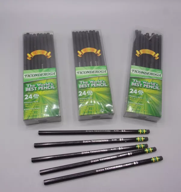 3 Packs Ticonderoga Pencils, Wood-Cased, Graphite #2 HB Soft, Black, 24-Pack