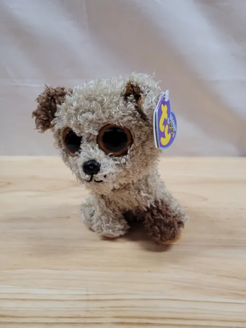 TY Beanie Boos Rootbeer Dog Plush Curly Shaggy Spotted Brown Doll Solid Eye Tag